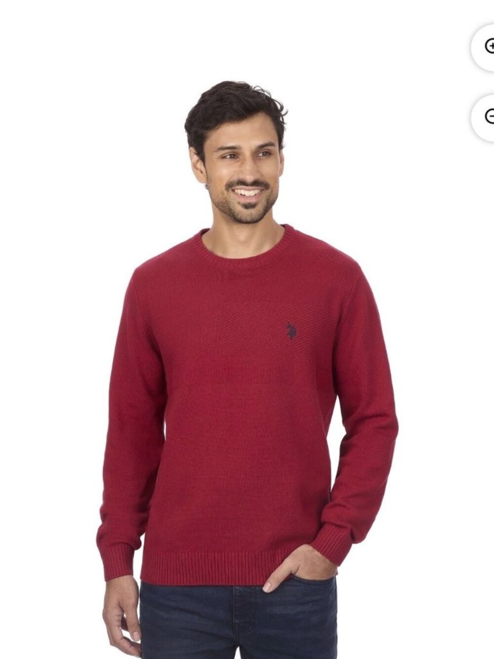 U.S. Polo Assn Men's Textured Chest Stripe Crew Neck Sweater